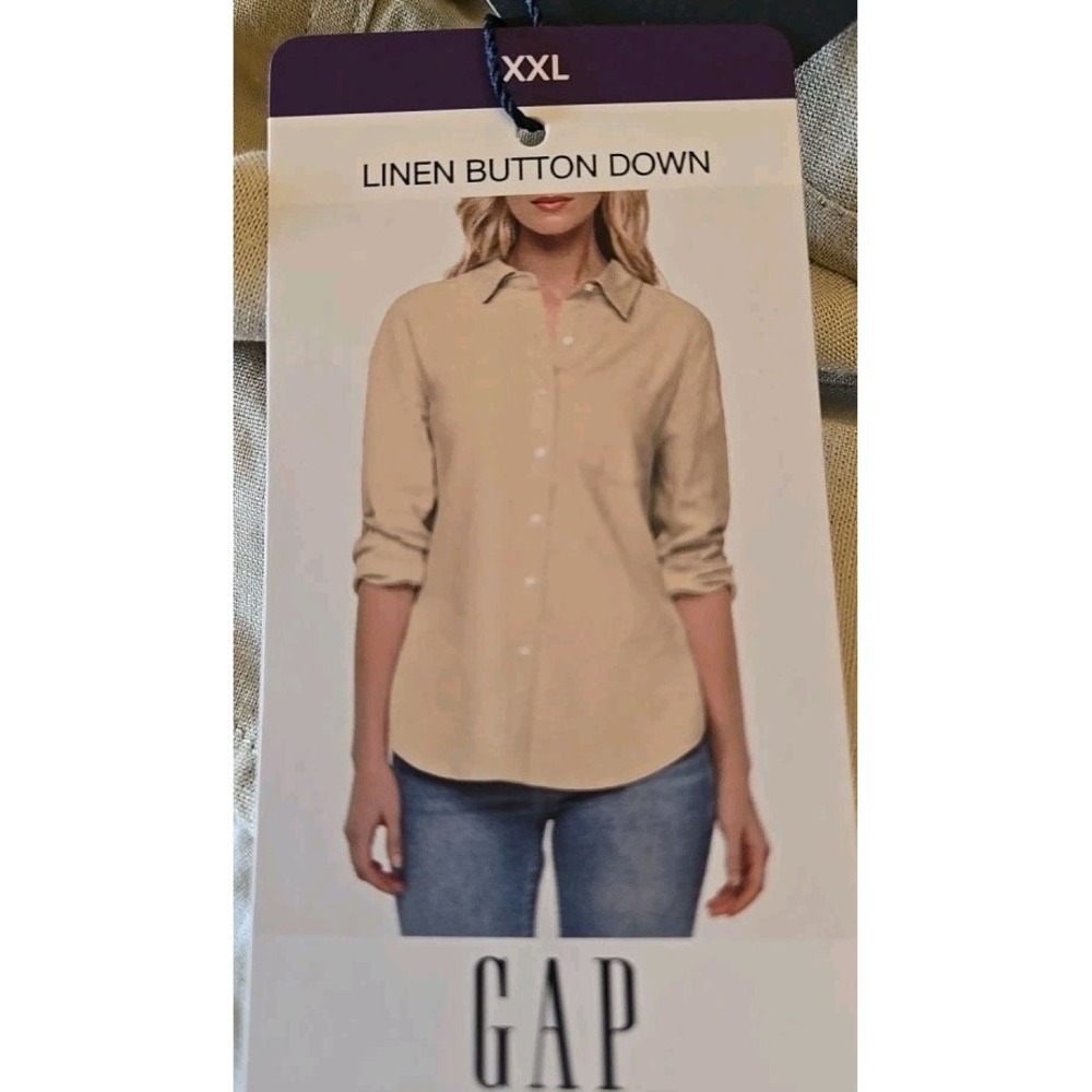 GAP Women's XXL Linen Blend Button-Down Long Sleeve Relaxed Fit Shirt Khaki New